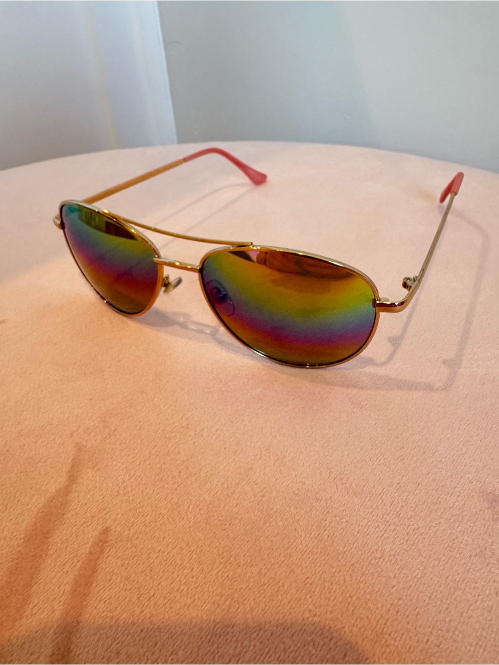 Gold Aviator Sunglasses with Rainbow Mirrored Lenses